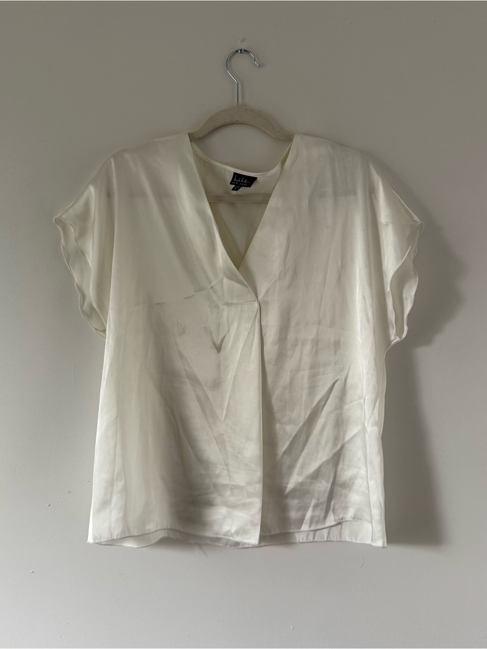 Elegant Ivory Satin V-Neck Blouse | Old Money Capsule Wardrobe